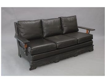 46357. Signed Monterey Sofa with Leather Upholstery