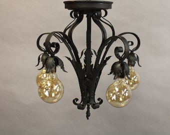 15413. Spanish Revival Five Light Chandelier With Acanthus Motif