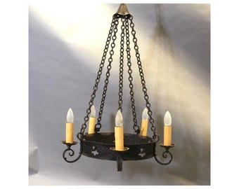 17585. 1 of 2 Spanish Revival 1920's Iron Chandelier