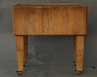 47062. Vintage Large Chopping Block on Wheels