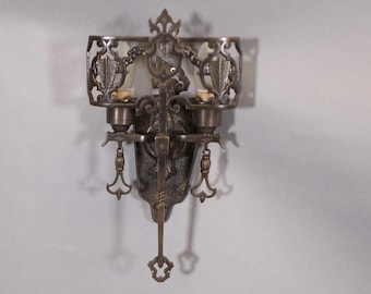 45042. 1 of 5 Double Sconces Circa 1920's with Shield Motif