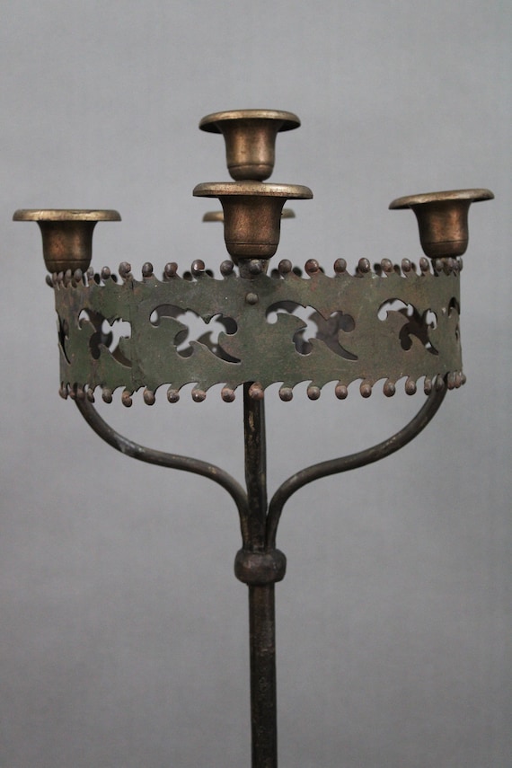 掛軸　アンティーク 14603. Pair of 1920's Wrought Iron and Brass Spanish Revival