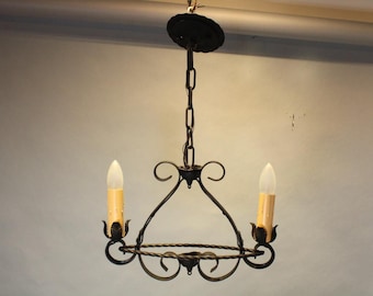17300. Small Scale 1920's Wrought Iron Chandelier