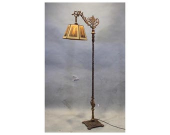 17305. Spanish Revival 1920's Floor Lamp with Metal Mesh Shade and Ship Motif
