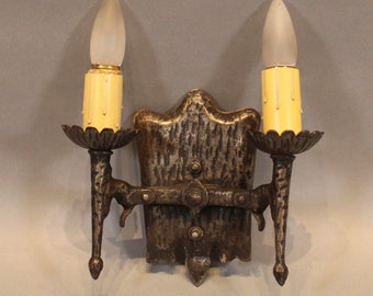 1 of 20 ANTIQUE  1920&#39;s Spanish Revival Tudor Double Sconce Wall Light