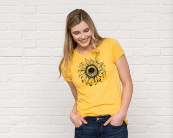 Tee tournesol, Bella Canvas 3001, T-Shirt Cool, Sérigraphié, Chemise graphique fleurie, T-Shirt Happy, Eco-Friendly, Bella, Imprimé