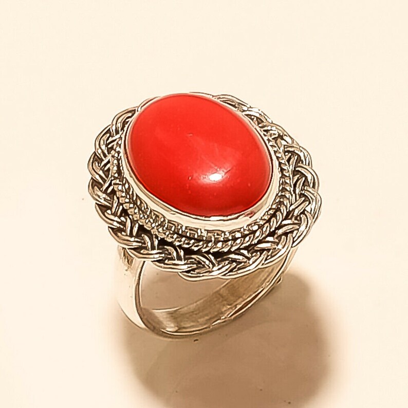 Natural Italian Red Coral Ring 925 Sterling Silver Women Etsy