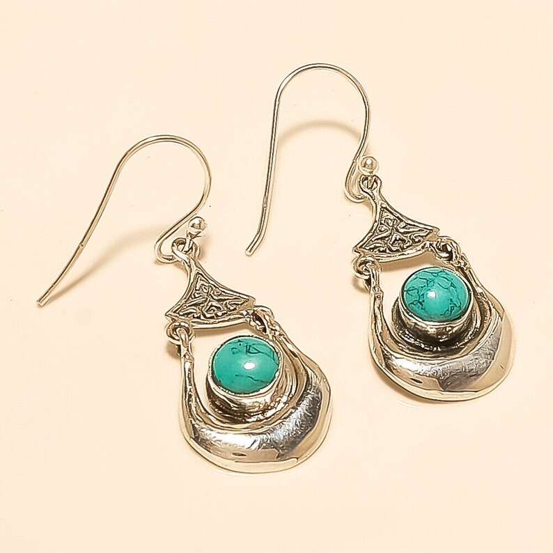 Natural Afghan Turquoise Designer Earrings 925 Sterling Silver Eid Jewelry Gift Handmade Dangle Drop Mothers Anniversary Charm Gifts Jewelry