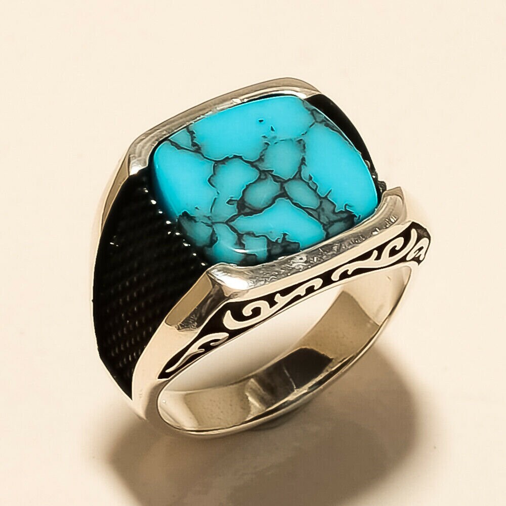 Ottoman Mens Blue Afghan Turquoise Ring 925 Sterling Silver Etsy