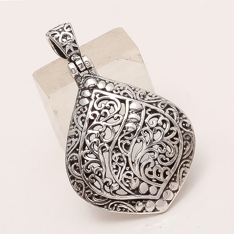 925 Sterling Silver Filigree Leaf Pendant Healing Yoga Reiki Fine Jewelry Handmade Floral Carved Designer Vintage Christmas Jewelry Gifts AA