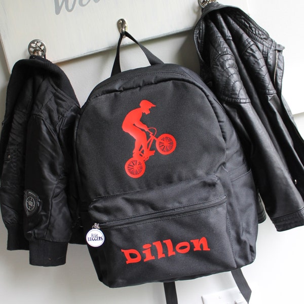 Personalized Backpack/Backpack Kids/BMX Bike Backpack/Motocross Backpack/Boys backpack/Boys Personalized Backpack/School Backpack/Bicycle