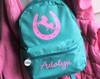 Girls Horse Backpack/Personalized Equestrian Backpack/ Horseshoe Kids Backpack/ Personalized Girls backpack/Monogrammed bag / Girls backpack