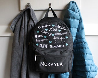 Personalized Backpack / Backpack Kids / Inspirational Words Backpack / Heart Backpack / Girls Backpack /School Backpack/Custom Backpack