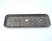 Antique Japanese Meiji Bronze Pearl Compass Dish Calligraphy Brush Tray