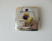 1920s Antique Silver Enamel Roman Empire Lady Cigarette Case Lawrence Alma Tadema