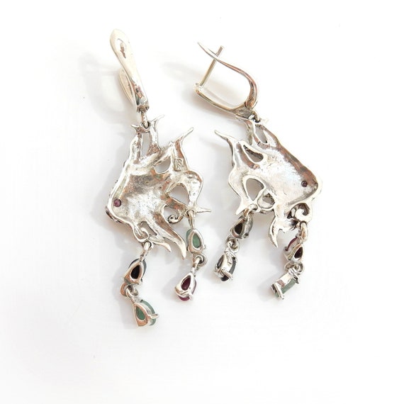 Sterling Silver Emerald Ruby Sapphire Fish Earrin… - image 7