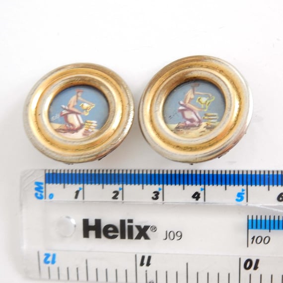 Vintage French Hand Painted Brass Clip on Earring… - image 2