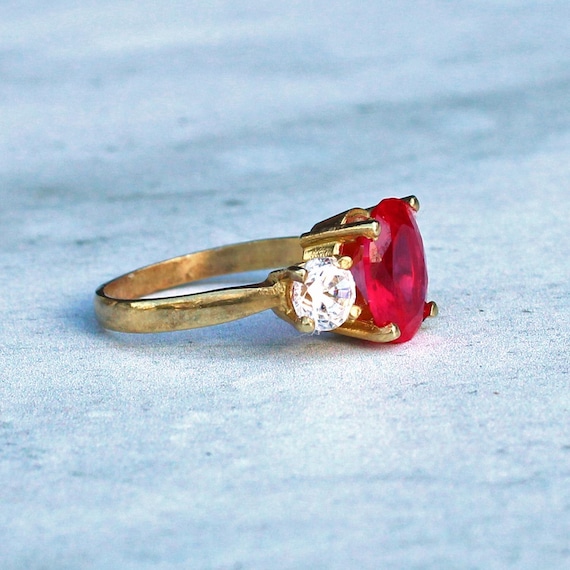 Sterling Silver Ruby Paste Trilogy Ring - image 3
