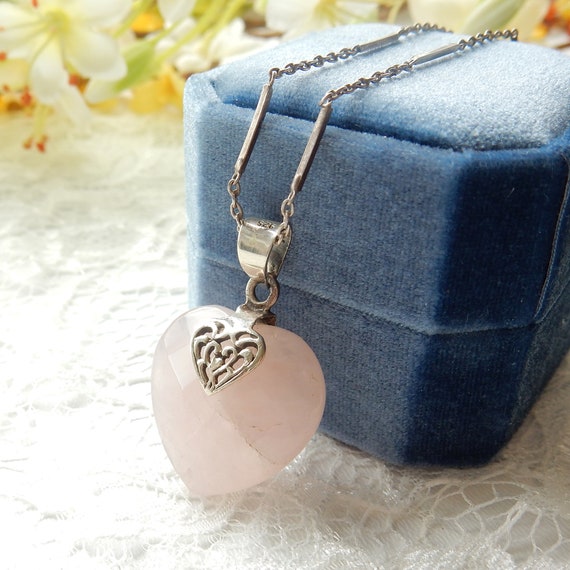 Vintage Rose Quartz Heart Pendant 