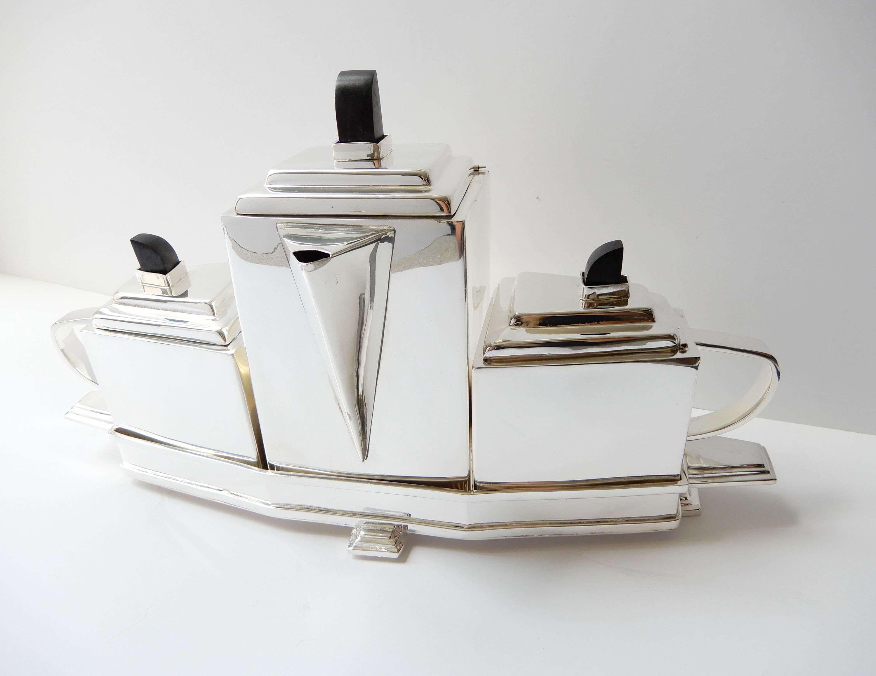 Art Deco Silverplated Architectural Tea & Coffee Set Christopher Dresser