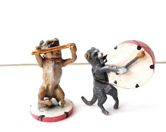 Cold Painted Austrian Bronze Cat Pug Dog Orchestra Band Novelty Miniature Bronze