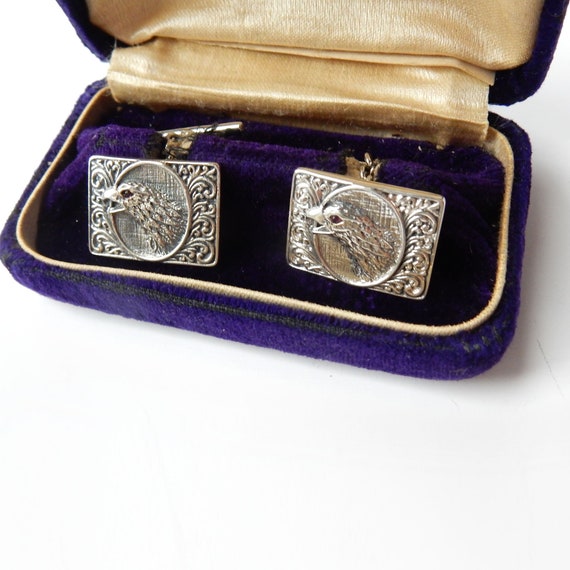 Silver Ruby American Eagle Hawk Cufflinks Sterlin… - image 6