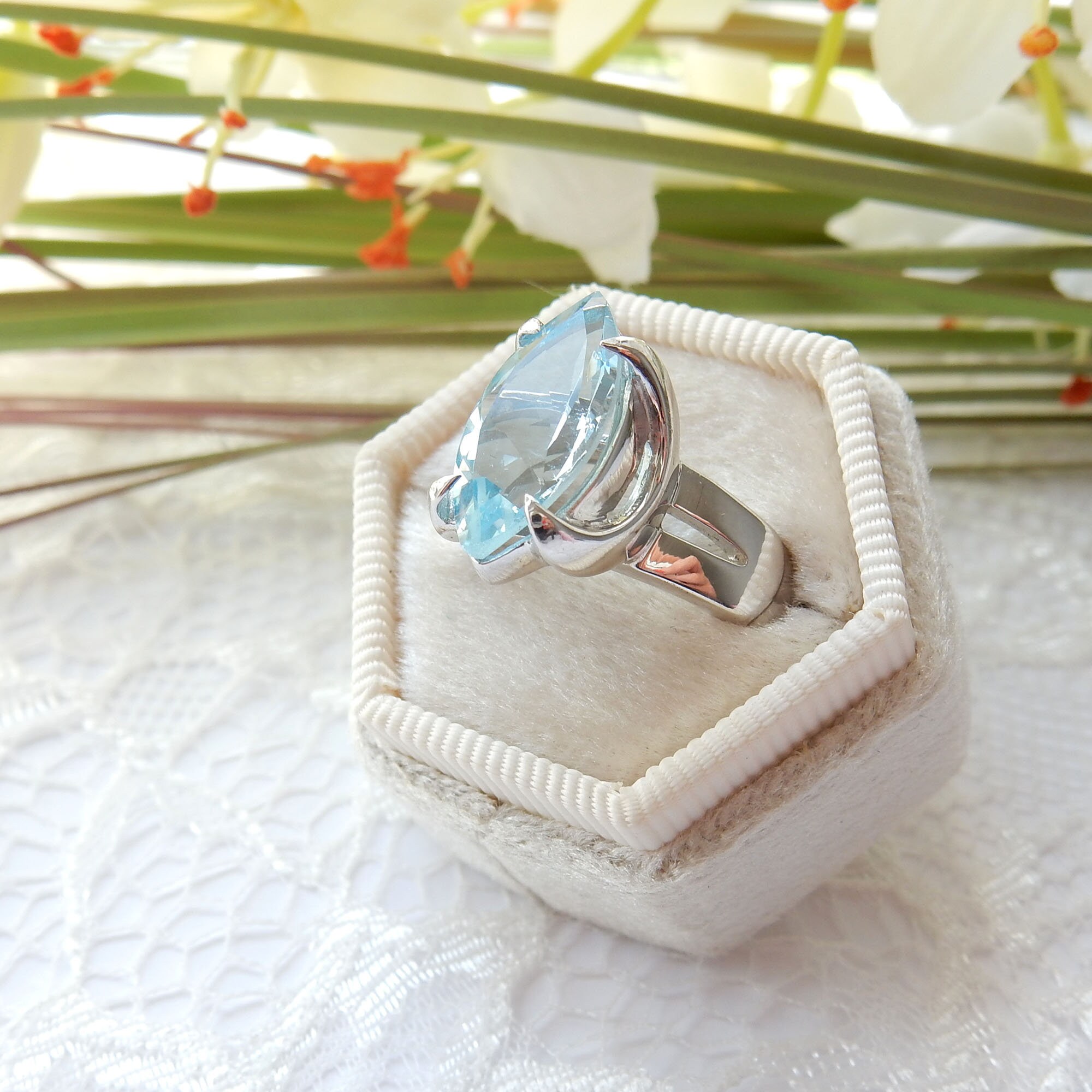 Blue Topaz Cocktail Ring Sterling Silver Size 6.5 November Birthstone