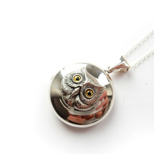 Sterling Silver Owl Locket Keepsake Photo Locket Necklace