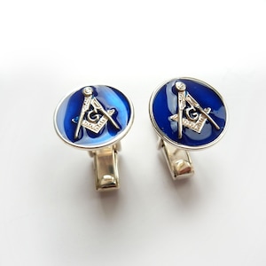 Sterling Silver Enamel Masonic Freemasons Men&#39;s Cufflinks