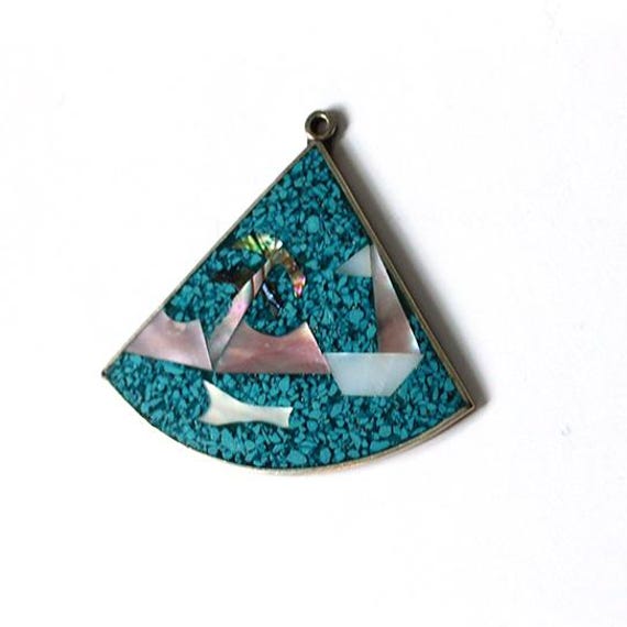 Collier Articulé Vintage Mexique Années 70, En Alpaga, Turquoise Et Nacre, Bleu, Artisanat Mexicain