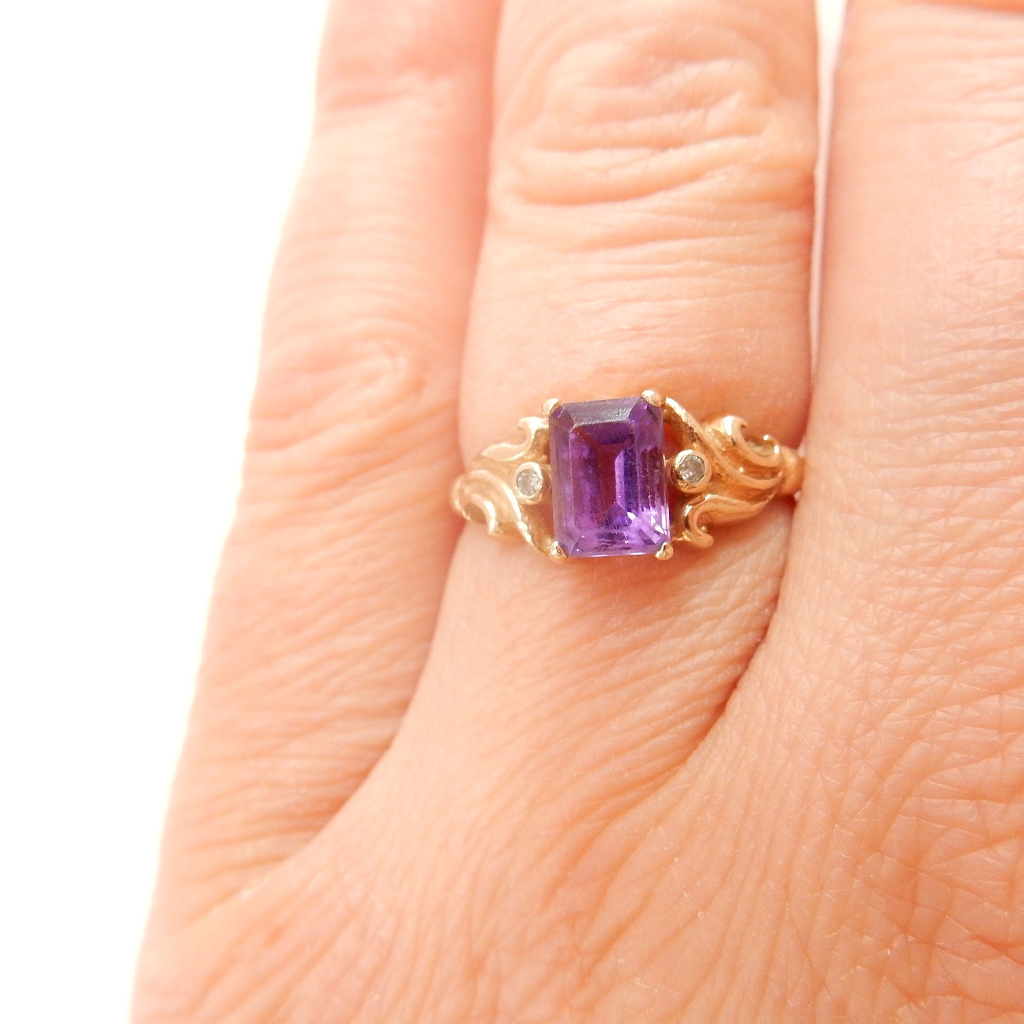 Vintage 9k Gold Amethyst Diamond Ring US Size 6 3/4 February Etsy