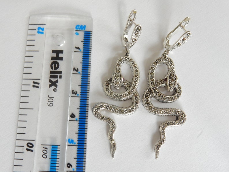 Sterling Silver Twisted Serpent Snake Marcasite Earrings