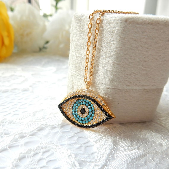 Sterling Silver Turquoise Vermeil Evil Eye Pendant