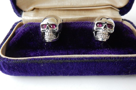 Sterling Silver Ruby Skull Skeleton Stud Earrings