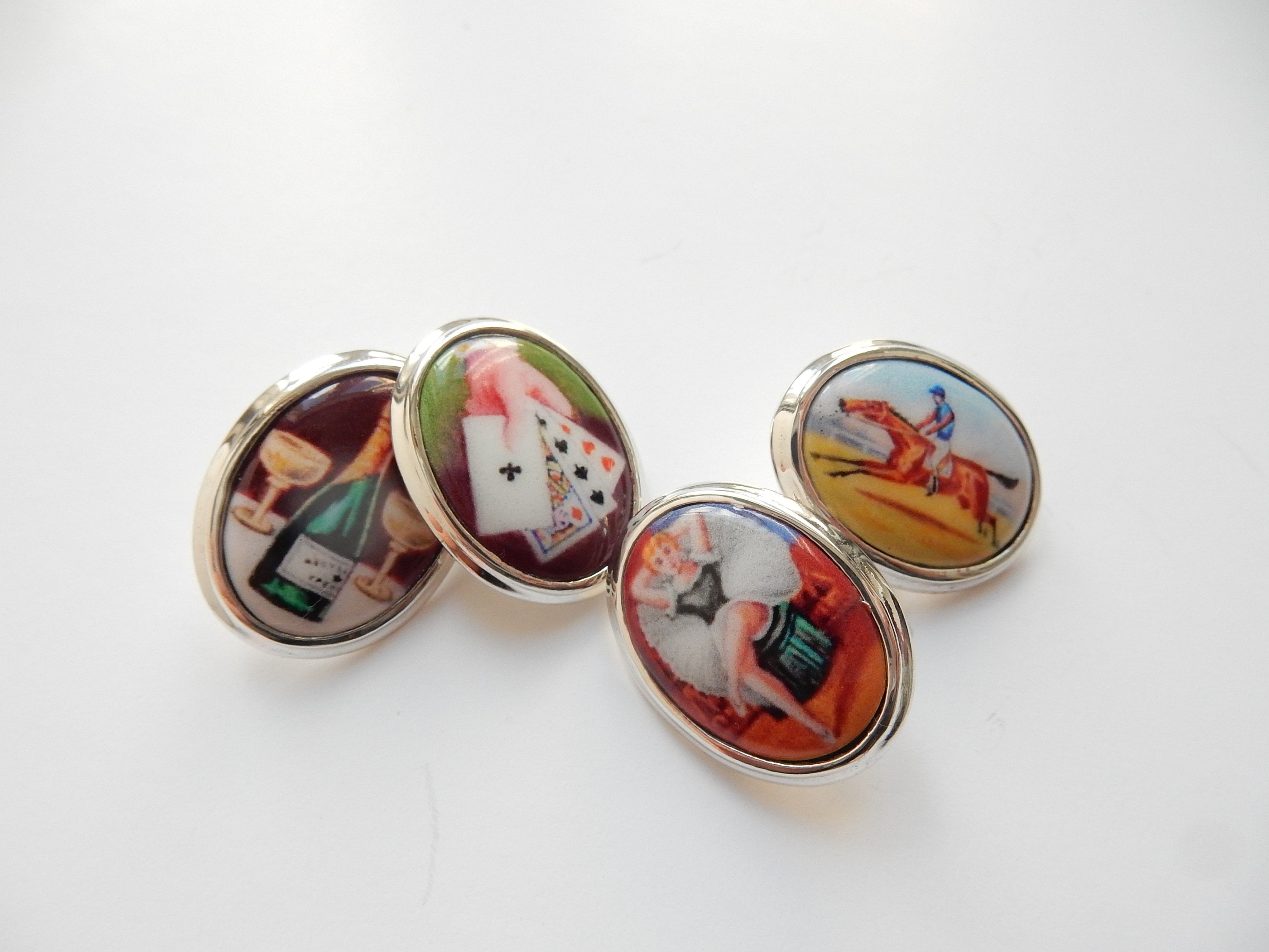 Sterling Silver Enamel Gambling Drinking Horse Racing Cufflinks