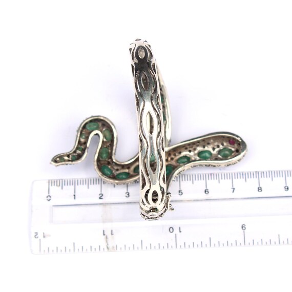Sterling Silver Emerald Ruby Marcasite Snake Cuff… - image 6