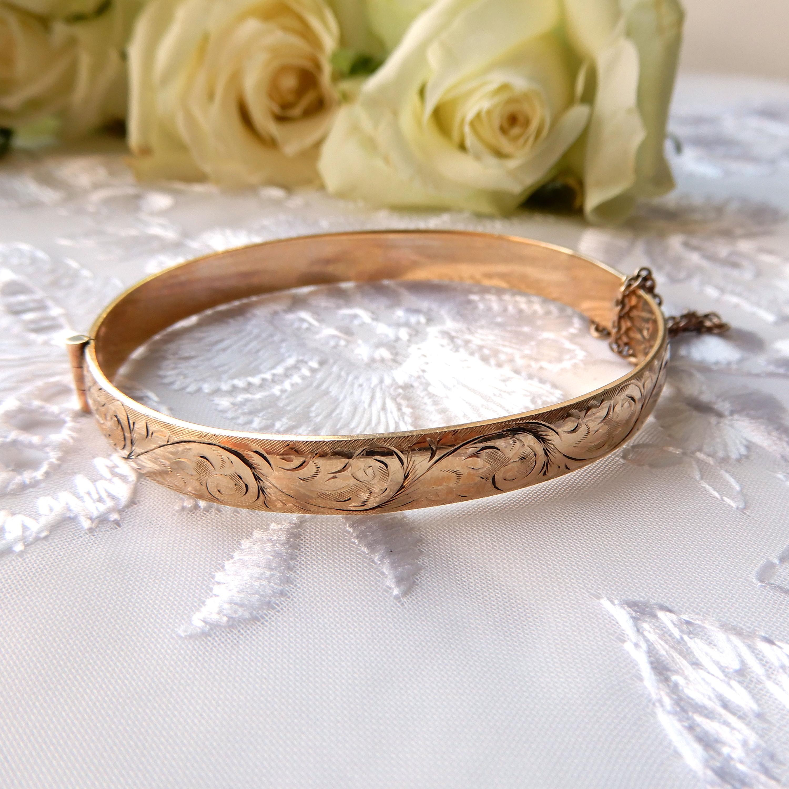 Vintage 9ct Metal Core Hinged Bangle Bracelet - Etsy
