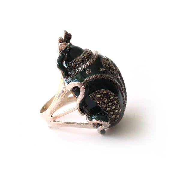 Exceptional Solid Silver Green Enamel Marcasite S… - image 5