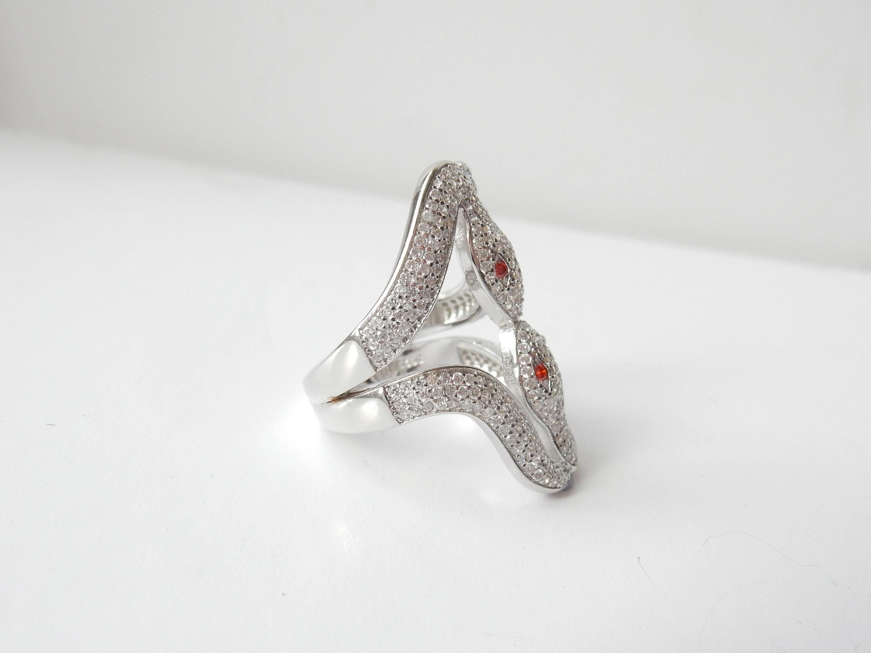 Sterling Silver Snake Ring Cubic Zirconia Sterling Silver Size - Etsy