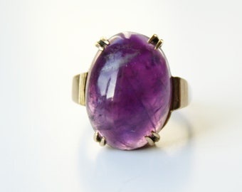 Vintage 9ct Gold Natural Amethyst Cabochon Ring