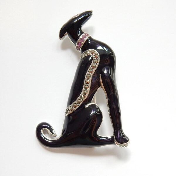 thumbnail image 2 of 5 Crystal Rhinestone Greyhound Brooch Pins – Silver-Tone Animal Hound Dog Brooches, Handmade Alloy, 2.48 Inch 2 of 6