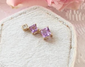 Pingente de ametista e diamante em ouro 9 quilates