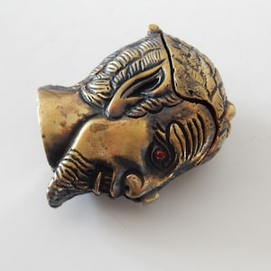 Brass Garnet Devil Satan Vesta Snuff Box