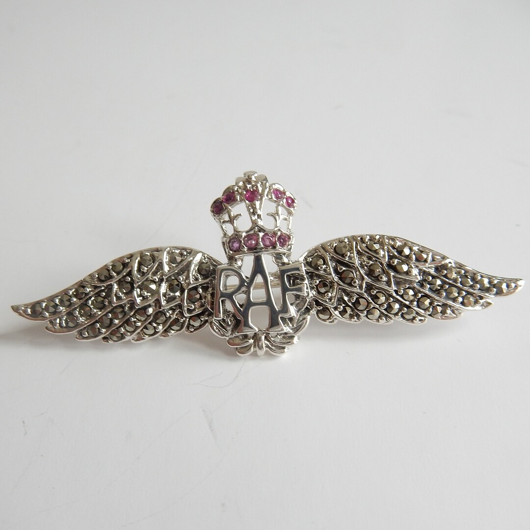 RAF Sweetheart Brooch Ruby Marcasite Sterling Silver Etsy