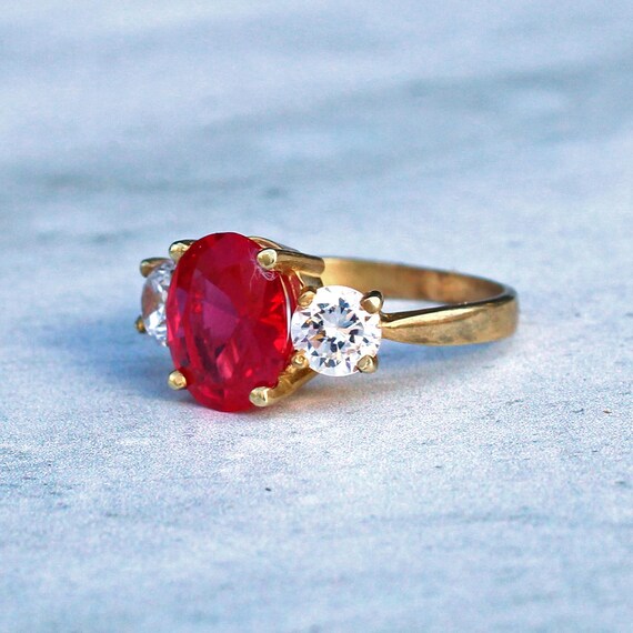 Sterling Silver Ruby Paste Trilogy Ring - image 2