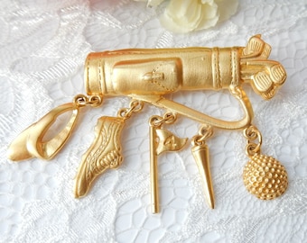 Vintage JJ Golf Bag Sports Brooch Pin