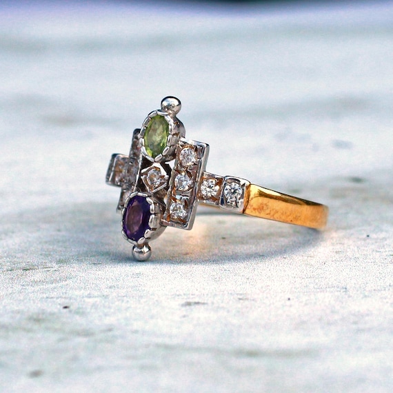 Solid Silver Peridot & Amethyst Ring - image 2