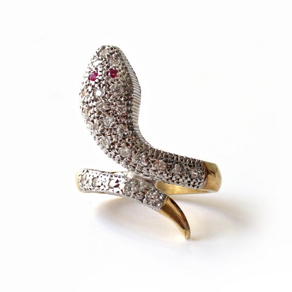 Solid Silver CZ Ruby Snake Ring - image 4