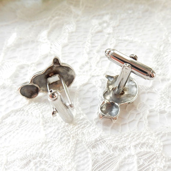 Sterling Silver Ruby Cat Cufflinks July Birthstone - image 3