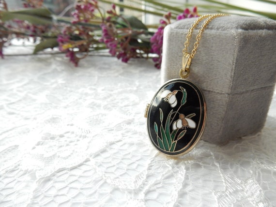 Vintage Cloisonne Enamel Goldplated Locket Flower